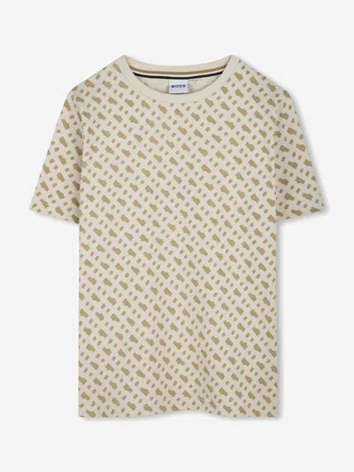 Hugo Boss Babies' Boss Boys Monogram Print T-shirt In Beige