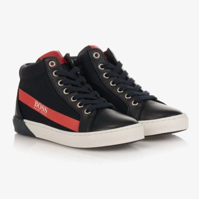 Hugo Boss Babies' Boss Boys Navy Blue Hi-top Trainers In Black