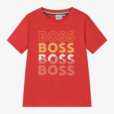 Hugo Boss Kids' Boss Boys Red Cotton T-shirt