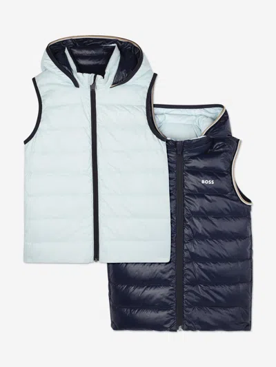 Hugo Boss Kids' Boss Boys Reversible Down Padded Gilet In Blue