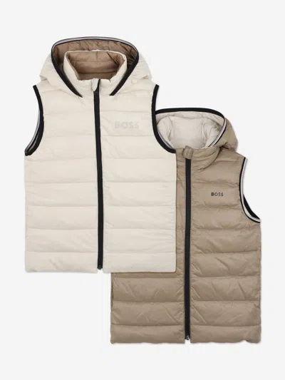 Hugo Boss Kids' Boss Boys Reversible Down Padded Gilet In Gray