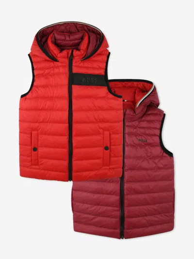 Hugo Boss Kids' Boss Boys Reversible Gilet In Red