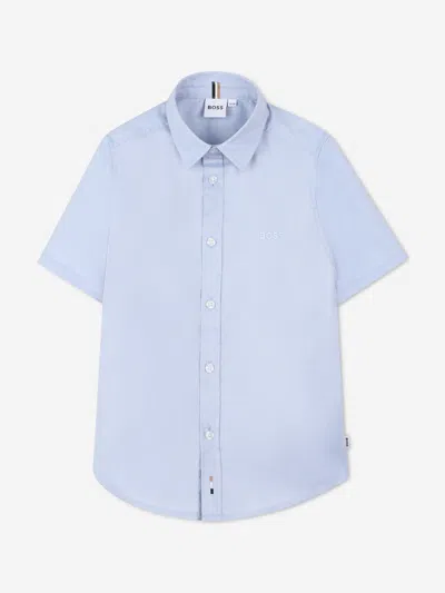Hugo Boss Kids' Boss Boys Short Sleeve Oxford Shirt In Blue