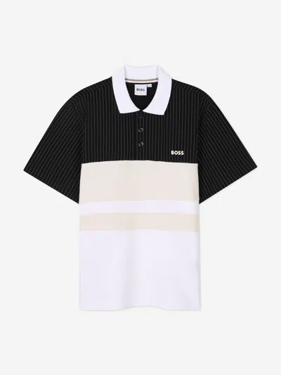 Hugo Boss Kids' Boss Boys Striped Logo Polo Shirt In Black