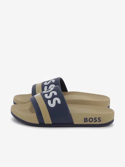Hugo Boss Kids' Boss Boys Striped Logo Sliders
