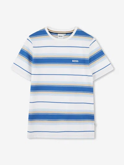 Hugo Boss Babies' Boss Boys Striped Logo T-shirt In Blue