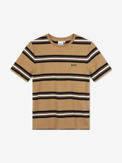 Hugo Boss Babies' Boss Boys Striped Logo T-shirt In Brown