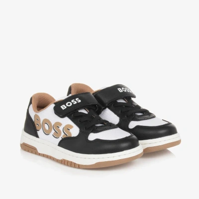 Hugo Boss Kids' Boss Boys White & Black Velcro Trainers