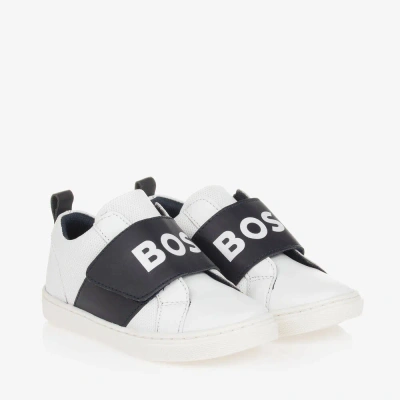 Hugo Boss Kids' Boss Boys White Leather Velcro Trainers