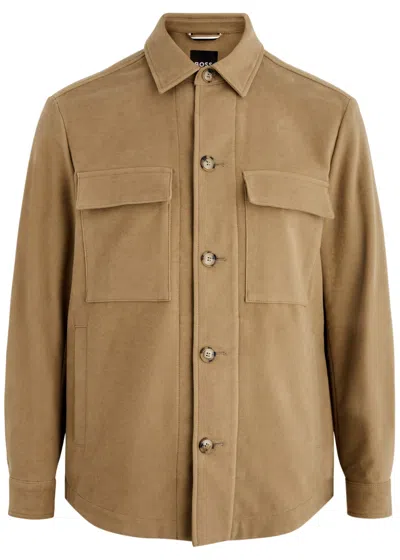 Hugo Boss Boss Brushed Cotton Overshirt In Beige