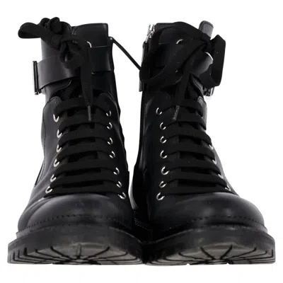 Hugo Boss Boss Buckled Combat Boots In Black Leather