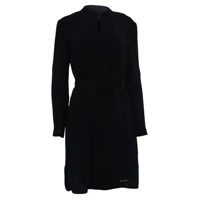 Hugo Boss Boss By  Belted Long Sleeve Mini Dress In Black Polyester