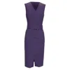 HUGO BOSS BOSS BY HUGO BOSS DADORINA BELTED MIDI SLEEVELESS PANELED DRESS IN PURPLE POLYESTER