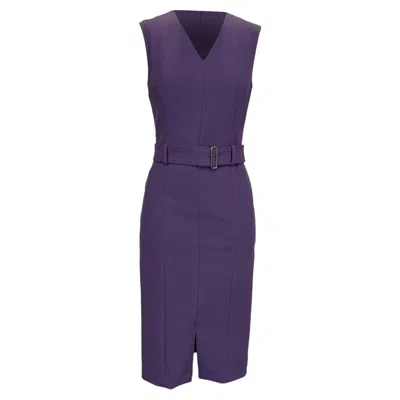 Hugo Boss Boss By  Dadorina Belted Midi Sleeveless Paneled Dress In Purple Polyester