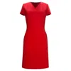 Hugo Boss Boss By  Knee-length V-neck Shift Dress In Red Viscose In Red