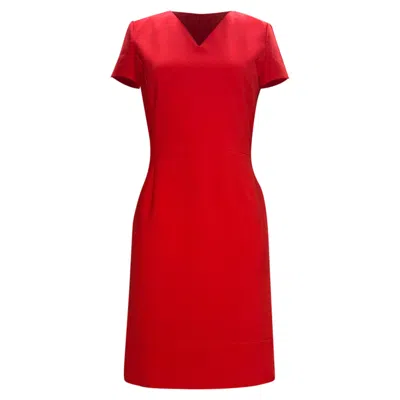 Hugo Boss Boss By  Knee-length V-neck Shift Dress In Red Viscose
