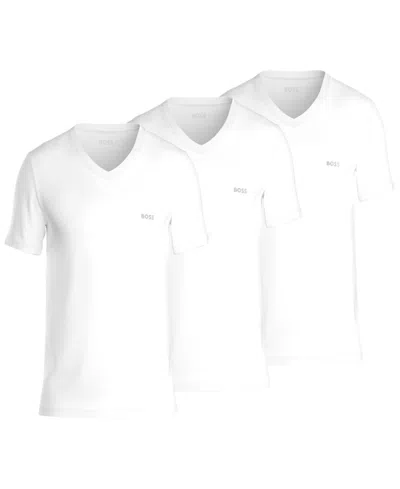 Hugo Boss Boss By  Men's 3-pack Classic Solid V-neck T-shirts In White