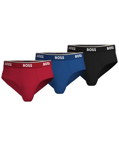 HUGO BOSS BOSS BY HUGO BOSS MEN'S 3-PACK POWER STRETCH ASSORTED COLOR SOLID BRIEFS