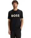Hugo Boss Cotton-jersey T-shirt With Curved-logo Print In Black