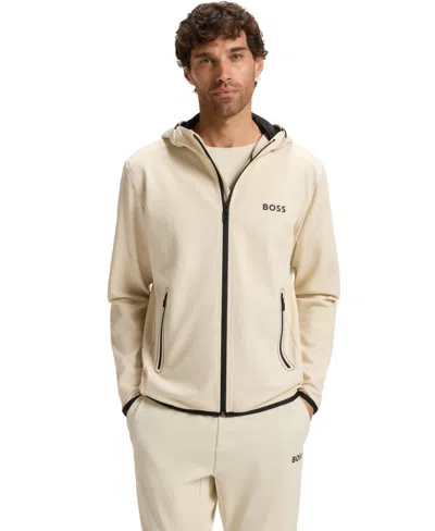 Hugo Boss Boss By  Men's Active Stretch-gabardine Zip-up Hoodie In Neutral