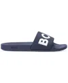 Hugo Boss Italian-made Slides With Raised Logo In Dark Blue