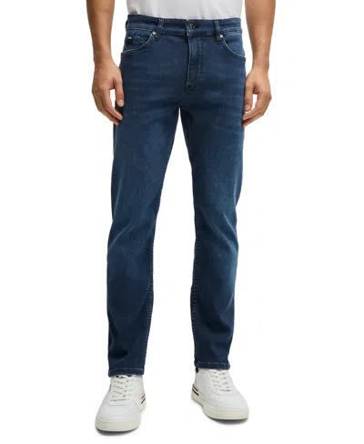 Hugo Boss Boss By  Men's Blue Knitted Stretch Denim Slim-fit Jeans