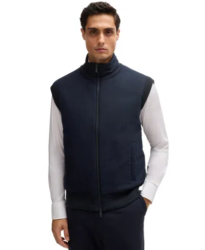 Hugo Boss Boss By  Men's Brushed-flannel Front Regular-fit Vest In Blue