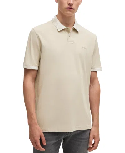 Hugo Boss Cotton-piqu Polo Shirt With Camouflage-print Trims In Light Beige