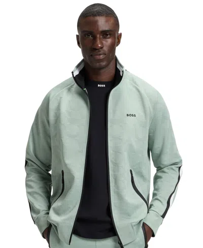 Hugo Boss Boss By  Men's Circle-jacquard Zip-up Sweatshirt In Green