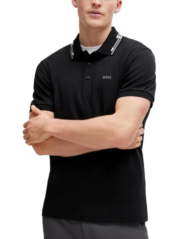 Hugo Boss Boss By  Men's Collar Graphics Slim-fit Polo Shirt In Black