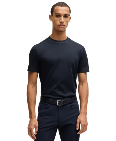 Hugo Boss Boss By  Men's Collar Stripe Slim-fit T-shirt In Dark Blue