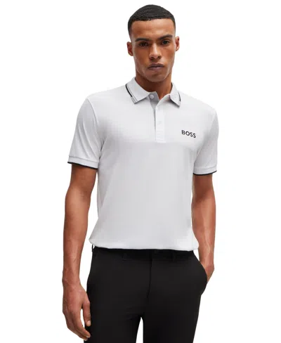 Hugo Boss Boss By  Men's Contrast Logo Cotton-blend Polo Shirt In White