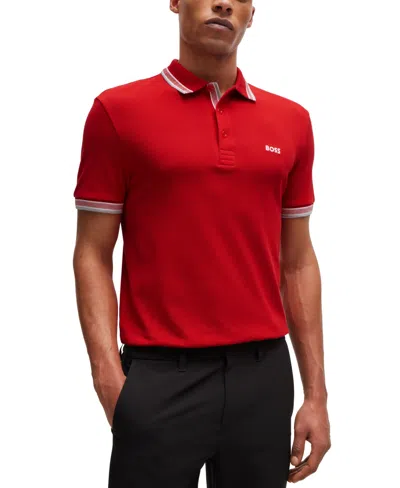 Hugo Boss Boss By  Men's Contrast Logo Paddy Polo In Medium Red
