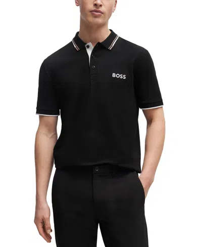 Hugo Boss Boss By  Men's Contrast Logo Polo Shirt In Black