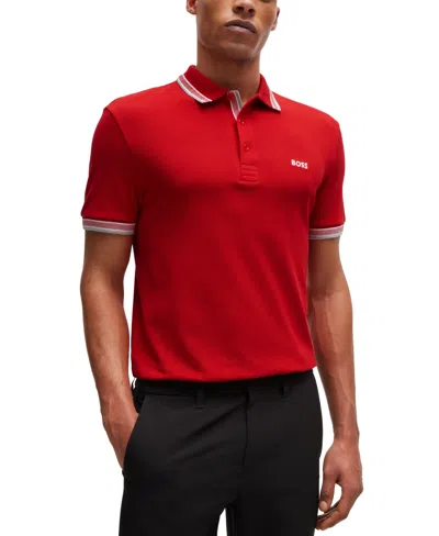Hugo Boss Boss By  Men's Contrast Logo Polo Shirt In Medium Red