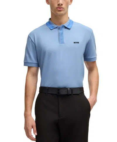 Hugo Boss Boss By  Men's Contrast Logo Polo Shirt In Open Blue