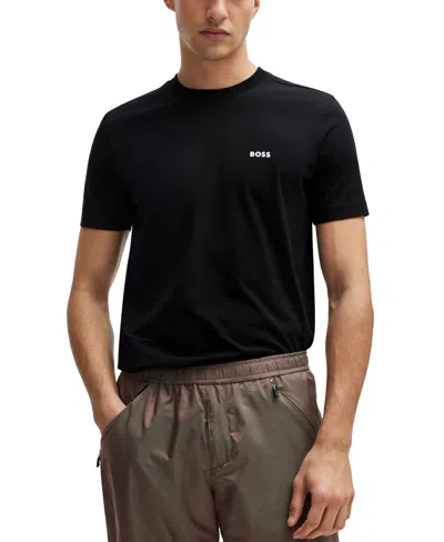 Hugo Boss Slim-fit T-shirt With Popcorn Stripe Fabric In Black