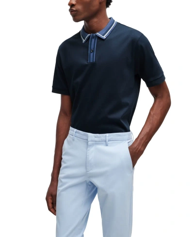 Hugo Boss Boss By  Men's Contrast Stripes Slim-fit Polo Shirt In Dark Blue