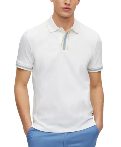 Hugo Boss Boss By  Men's Contrast Tipping Interlock-cotton Polo Shirt In White