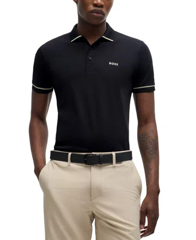Hugo Boss Boss By  Men's Contrast Trims Slim-fit Polo Shirt In Black