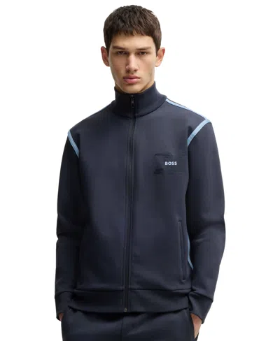 Hugo Boss Boss By  Men's Cotton-blend Zip-up Sweatshirt In Dark Blue