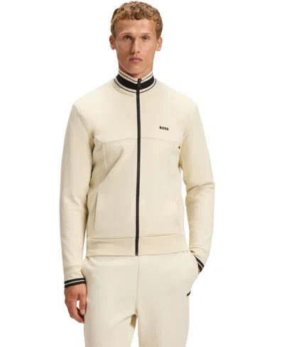 Hugo Boss Boss By  Men's Cotton-blend Zip-up Sweatshirt In White