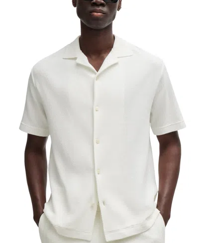 Hugo Boss Boss By  Men's Cotton Boucle Regular-fit Collared Shirt In White