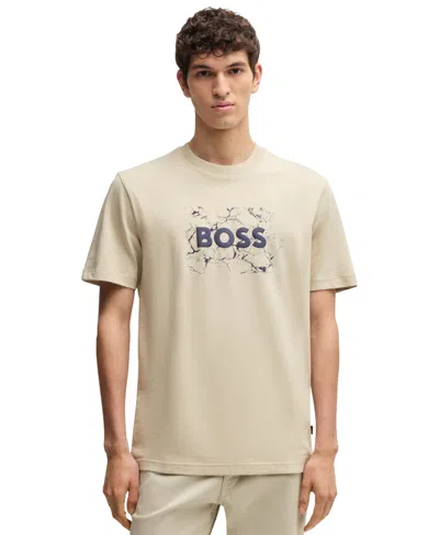 Hugo Boss Cotton-jersey T-shirt With Logo Artwork In Neutral