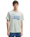 Hugo Boss Cotton-jersey T-shirt With Logo Artwork In Open Blue