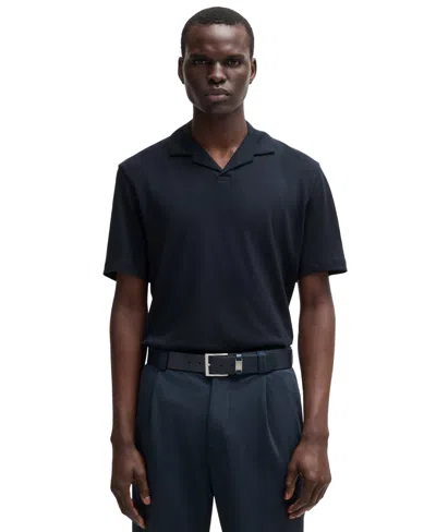 Hugo Boss Boss By  Men's Cotton Linen Regular-fit Polo Shirt In Dark Blue