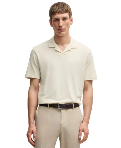Hugo Boss Boss By  Men's Cotton Linen Regular-fit Polo Shirt In Open White
