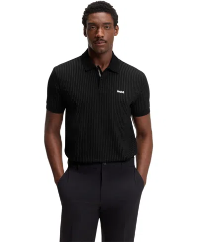 Hugo Boss Boss By  Men's Cotton-pique All-over Print Polo Shirt In Black