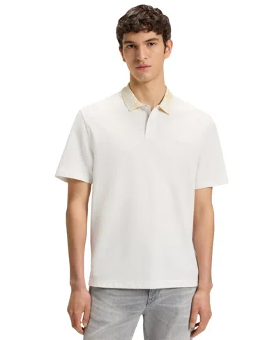 Hugo Boss Boss By  Men's Cotton-pique Patterned Collar Polo Shirt In White