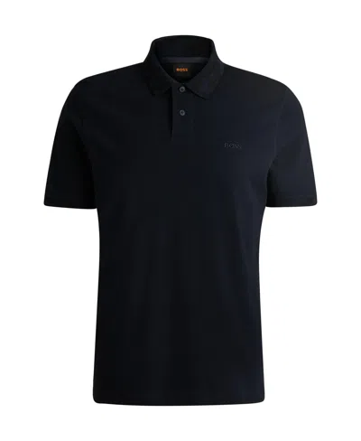 Hugo Boss Cotton-piqu Polo Shirt With Camouflage-print Trims In Dark Blue